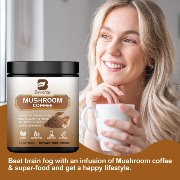 Mushroom Coffee Supplement 10 Mushroom Blend- for Energy, Focus, Memory